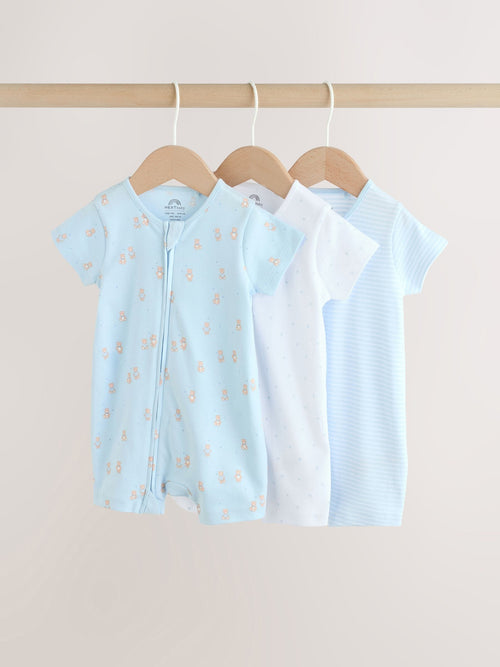 Blue Two Way Zip Baby Rompers 3 Pack (0mths-3yrs)