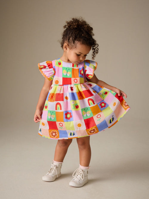 Multi Character Ric Rac Frill Sleeve Dress (3mths-8yrs)