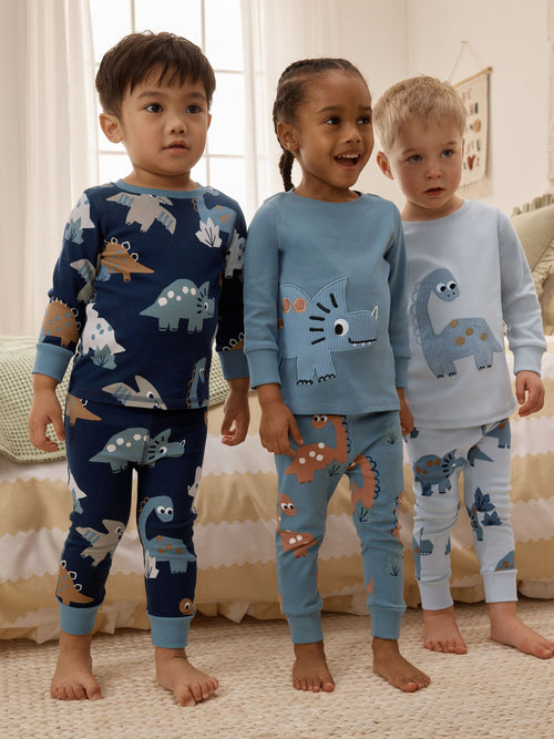 Navy/Grey Dinosaur Snuggle Pyjamas 3 Pack (9mths-8yrs)