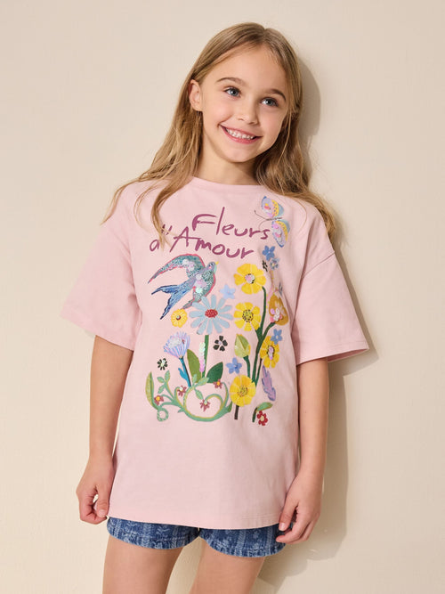 Pink Floral Sequin Graphic T-Shirt (3-16yrs)
