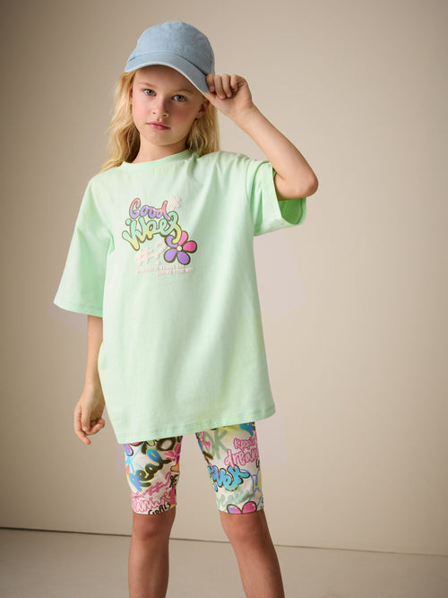 Green Graffiti T-Shirt and Cycling Shorts Set (3-16yrs)