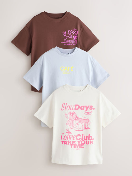 Chocolate Brown Cafe Oversized Graphic T-Shirts 3 Pack (3-16yrs)