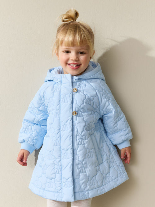 Blue Shower Resistant Bow Quilted Coat (3mths-7yrs)