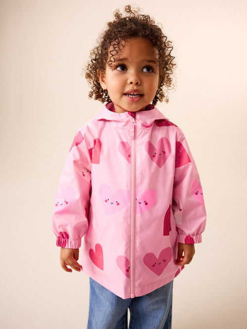 Pink Heart Shower Resistant Printed Raincoat (3mths-7yrs)