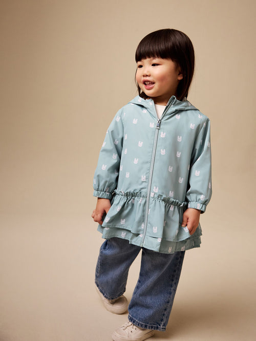 Sage Bunny Printed Shower Resistant Frill Hem Raincoat (3mths-7yrs)
