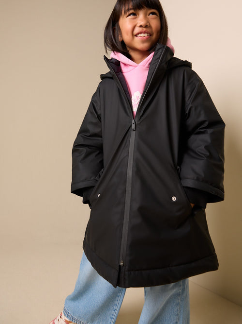 Black Shower Resistant Rubber Wadded Coat (3-16yrs)