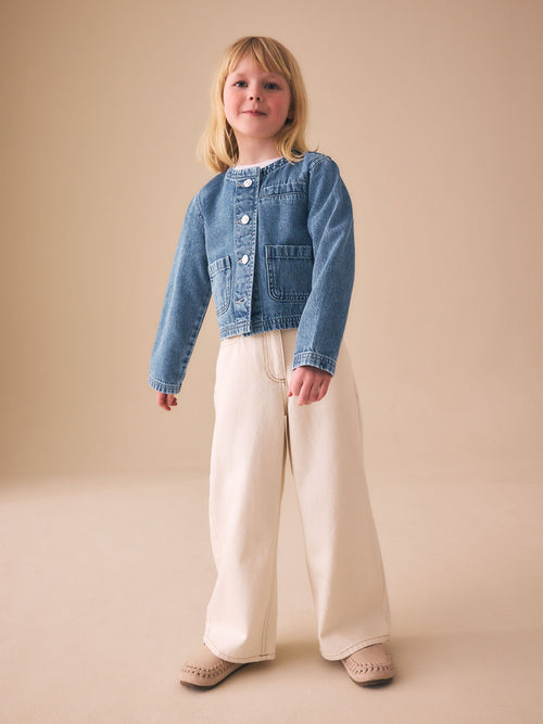 Mid Blue Collarless Denim Jacket (3-16yrs)