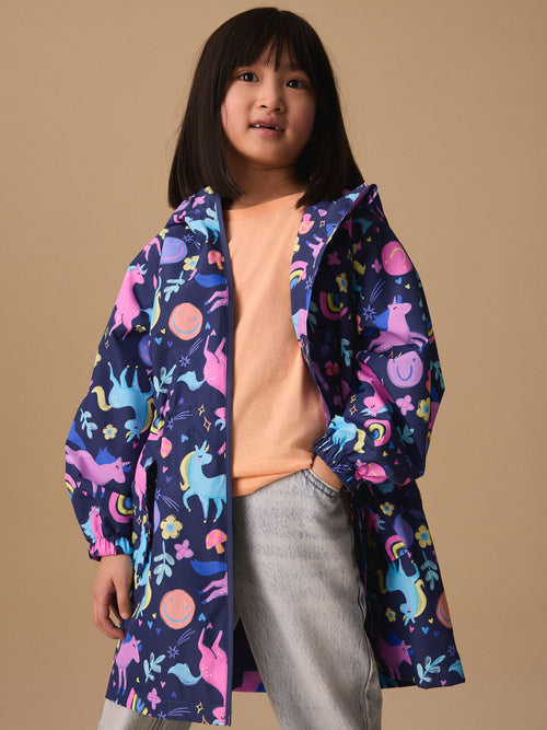 Navy Unicorn Waterproof Printed Jacket (3-16yrs)