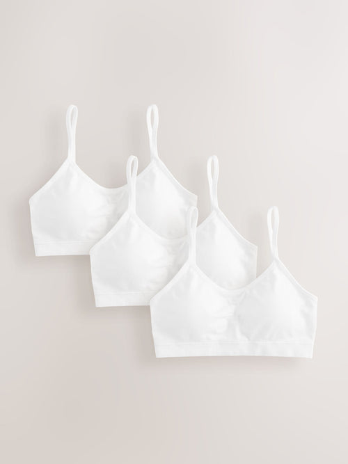 White Seamfree Strappy Crop Tops  with Removable Lightly Padded Cups 3 Pack (7-16yrs)