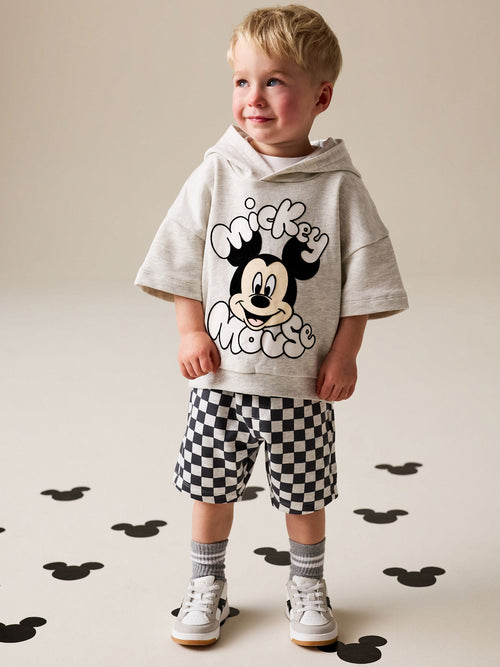 Grey Marl And Checkerboard Hooded Sweatshirt and Shorts Set (3mths-8yrs)