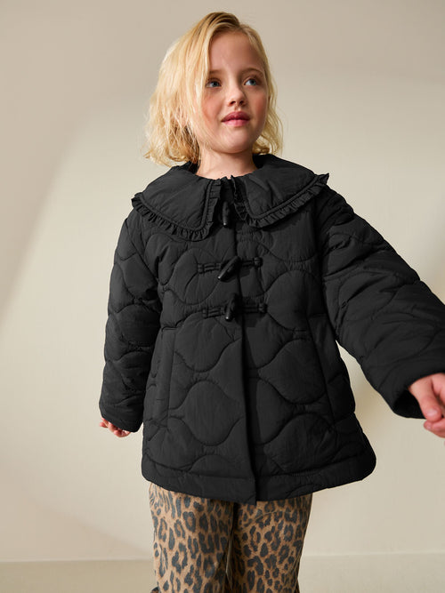 Black Shower Resistant Quilted Collar Jacket (4-14yrs)