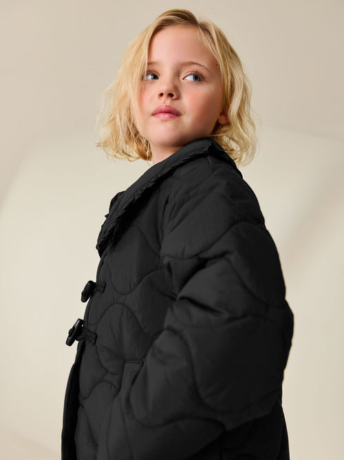 Black Shower Resistant Quilted Collar Jacket (4-14yrs)
