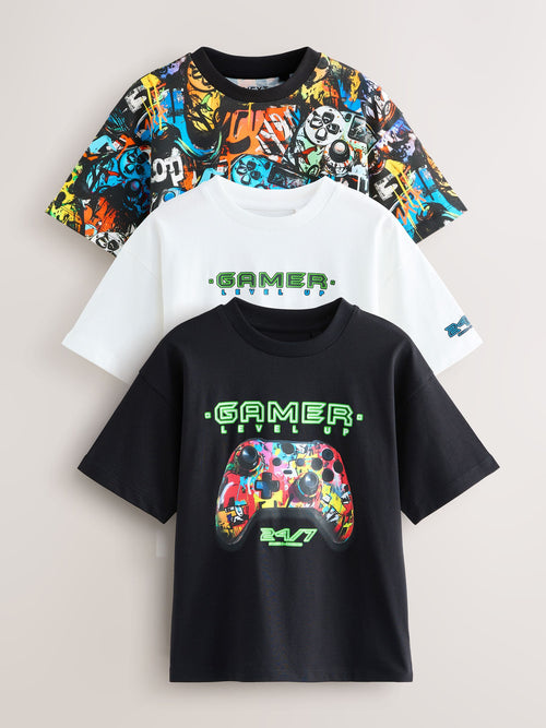 Black Relaxed Fit Graphic Print Short Sleeve T-Shirts 3 Pack (3-16yrs)