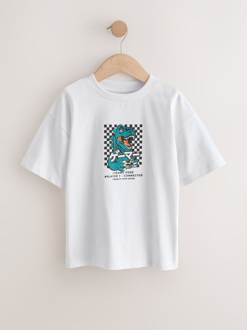 White/Green Dino Short Sleeve Graphic T-Shirt (3-16yrs)