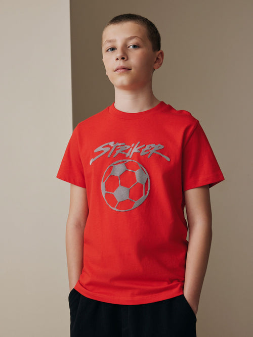 Red Short Sleeve Graphic Football T-Shirt (3-16yrs)