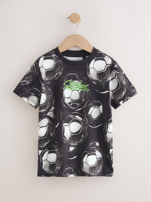 Black/White Short Sleeve Graphic Football T-Shirt (3-16yrs)