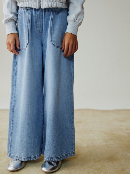 Light Blue Pull On Wide Leg Trousers (3-16yrs)