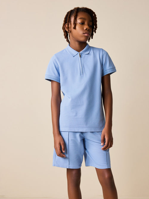 Light Blue Short Sleeve Polo Shirt and Shorts Set (3-16yrs)