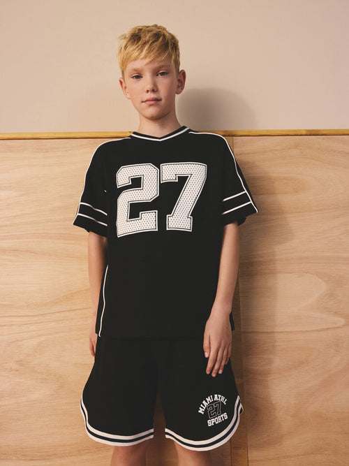 Black Varsity T-Shirt and Shorts Set (3-16yrs)