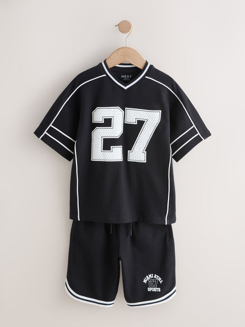 Black Varsity T-Shirt and Shorts Set (3-16yrs)