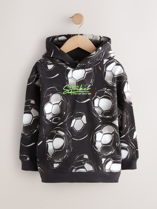Black Football Print Older Graphic Print Hoodie (3-16yrs)