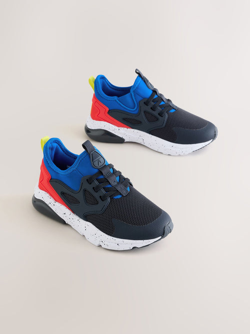 Navy Colourblock Standard Fit (F) Elastic Lace Trainers