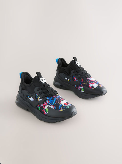 Black Football Standard Fit (F) Elastic Lace Trainers