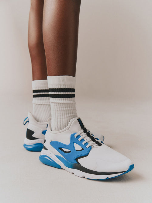 White/Blue Standard Fit (F) Elastic Lace Trainers