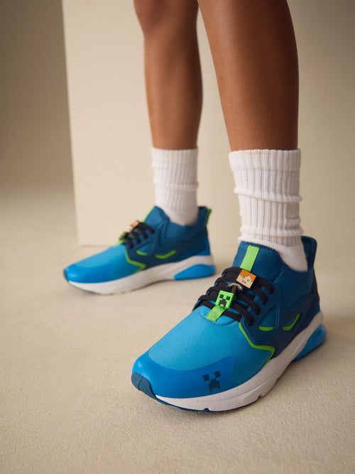 Blue Standard Fit (F) Minecraft Elastic Lace Trainers