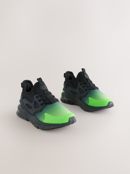 Black/Green Ombre Standard Fit (F) Elastic Lace Trainers