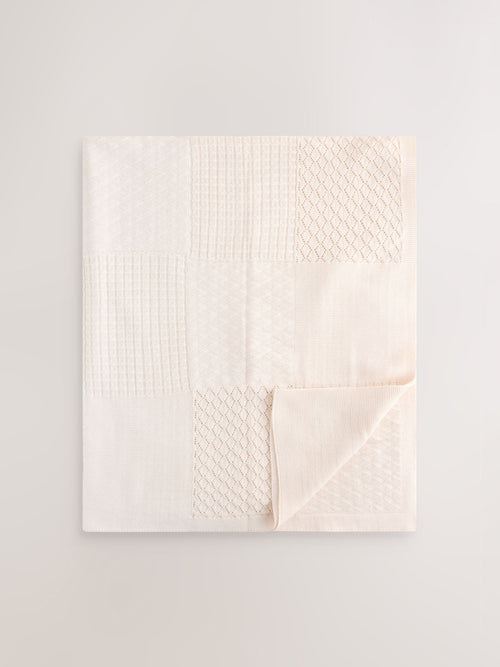 Cream Knitted Patchwork Baby Blanket