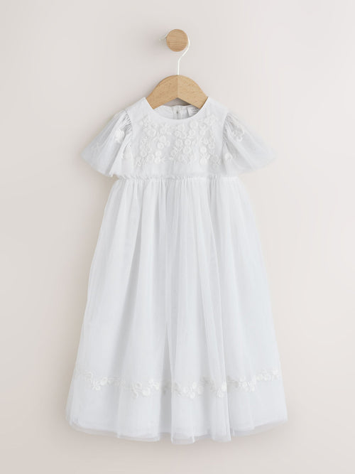 White Occasion Mesh Baby Floral Embroidered Dress (0mths-2yrs)