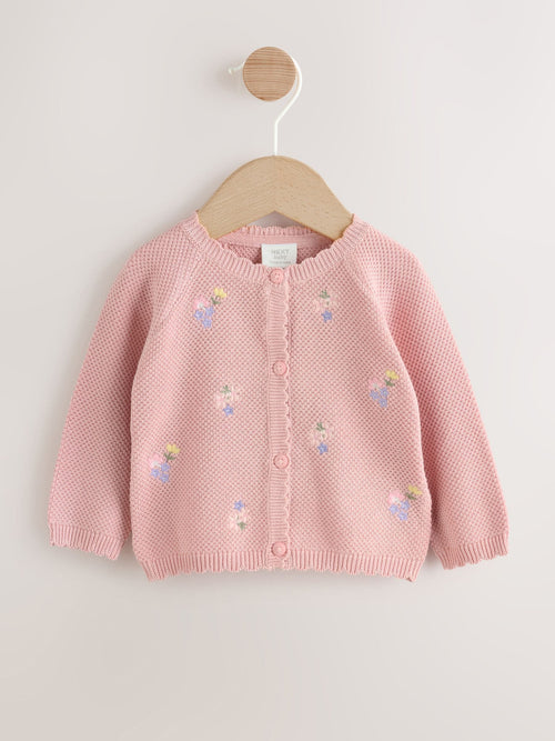 Pink Floral Embroidered Floral Embroidered Baby Cardigan (0mths-2yrs)