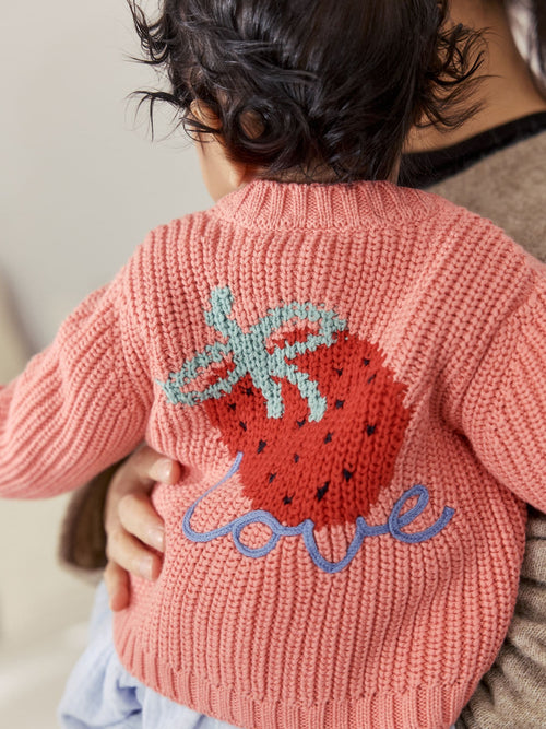 Pink Strawberry Baby Embroidered Back Cardigan (0mths-2yrs)