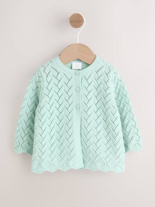 Green Pointelle Knitted Baby Cardigan (0mths-2yrs)