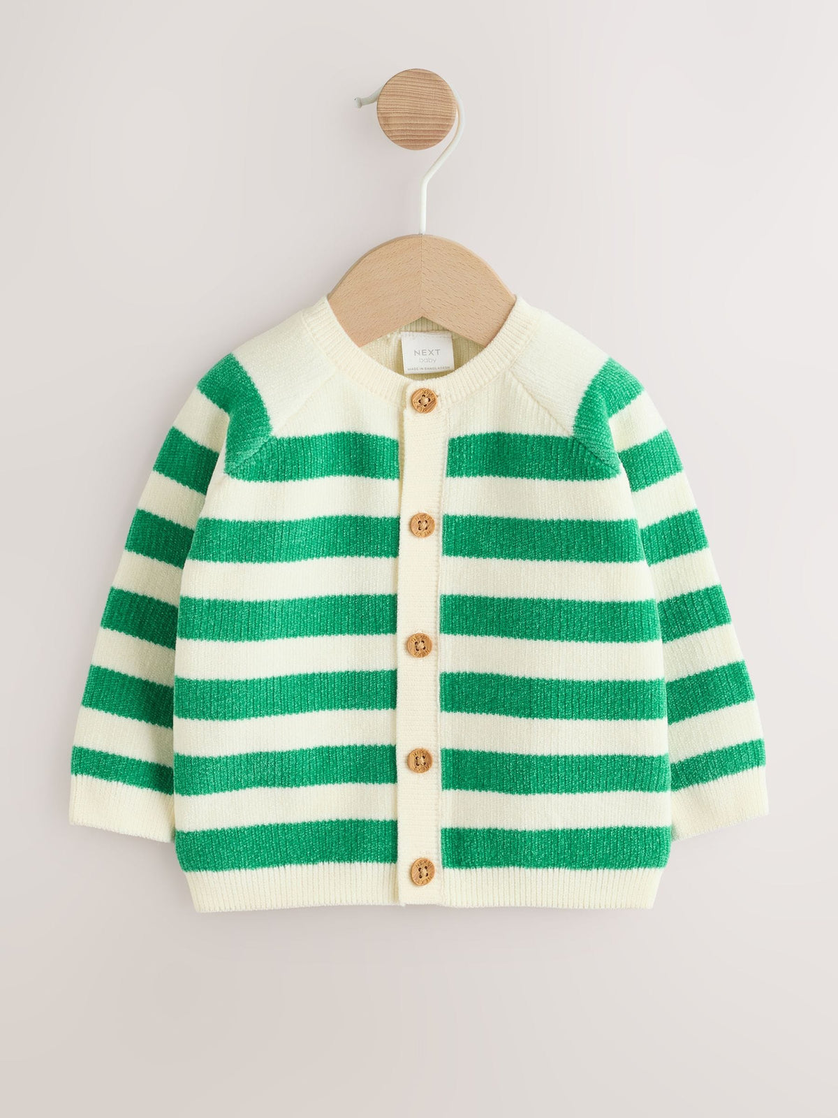 Green Striped Button Through Chenille Baby Cardigan (0mths-2yrs)
