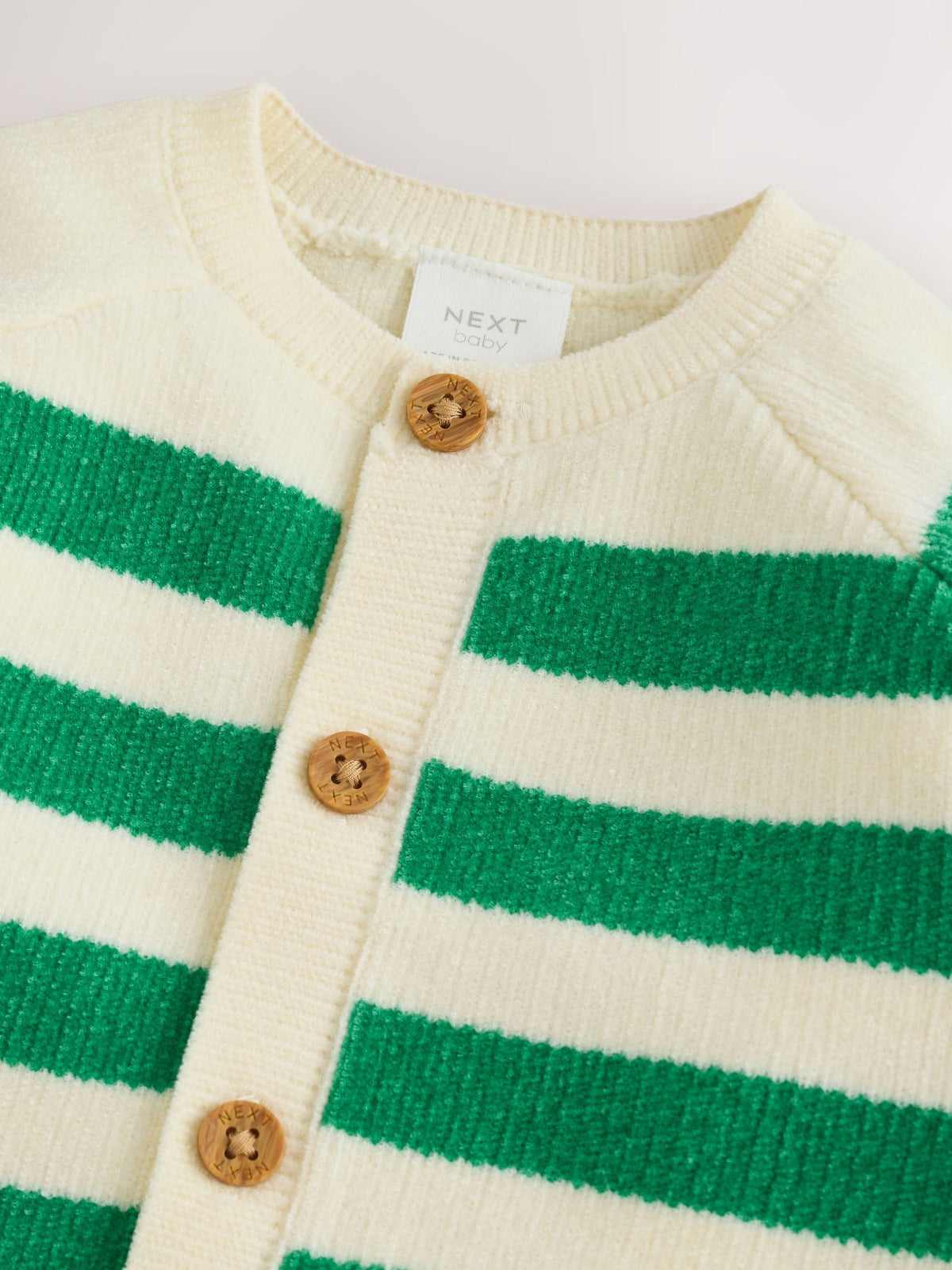Green Striped Button Through Chenille Baby Cardigan (0mths-2yrs)