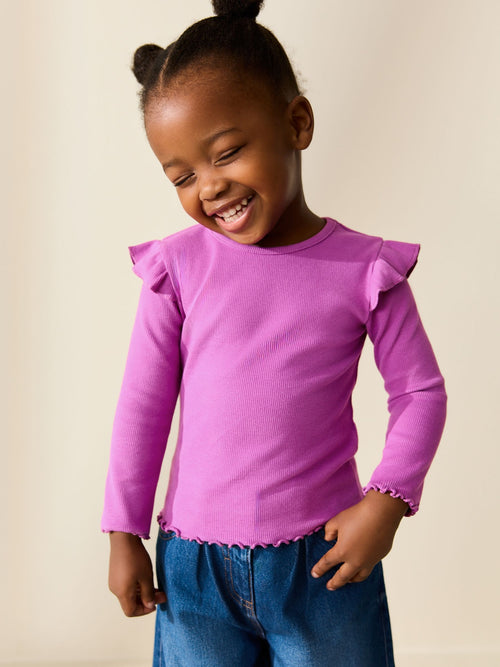Purple Long Sleeve Ribbed Frill Top (3mths-7yrs)