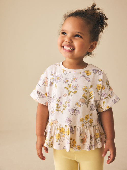 Ecru White Floral Short Sleeve Peplum T-Shirt (3mths-7yrs)