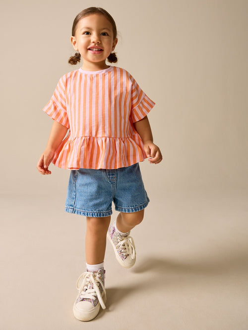 Pink/Orange Stripe Short Sleeve Peplum T-Shirt (3mths-7yrs)