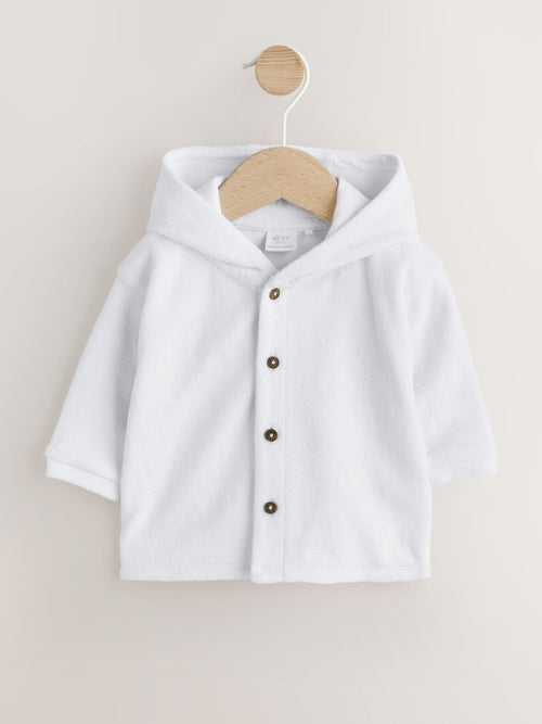 White Towelling Jersey Baby Hooded Jacket
