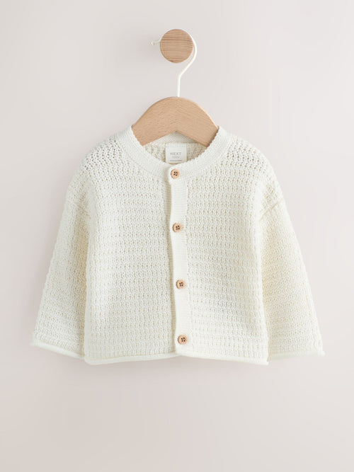 White Textured Knitted Baby Cardigan