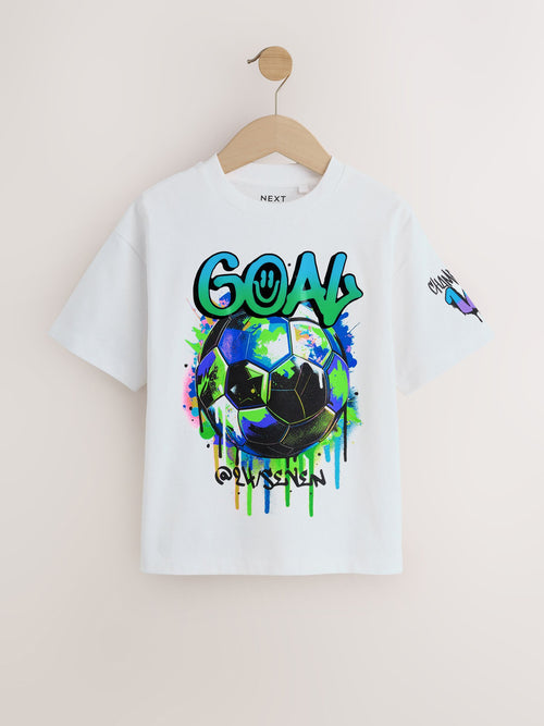 White Short Sleeve Graphic Football T-Shirt (3-16yrs)