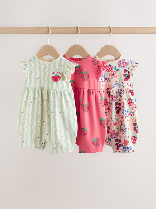 Red Strawberry Printed Baby Rompers 3 Pack