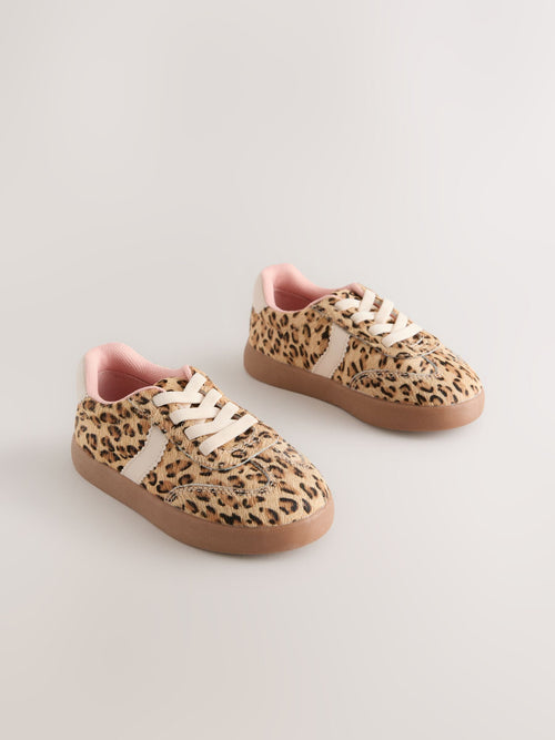 Brown Animal Print Elastic Lace Retro Trainers
