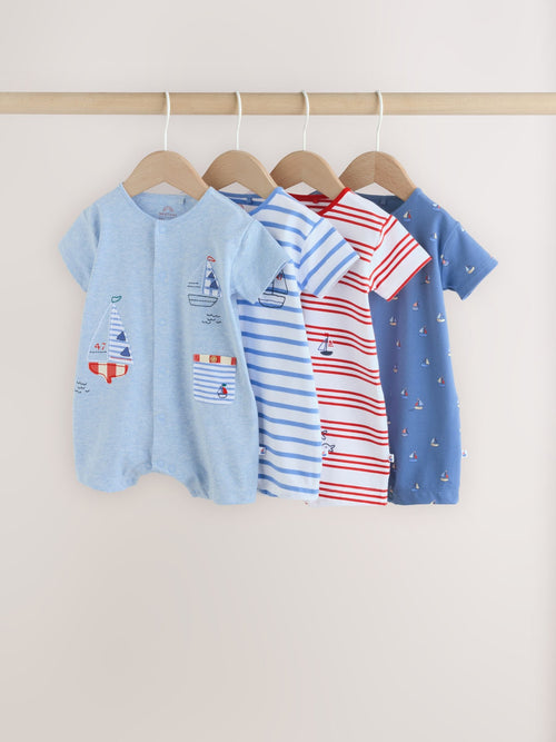 Blue Nautical Jersey Baby Rompers 4 Pack