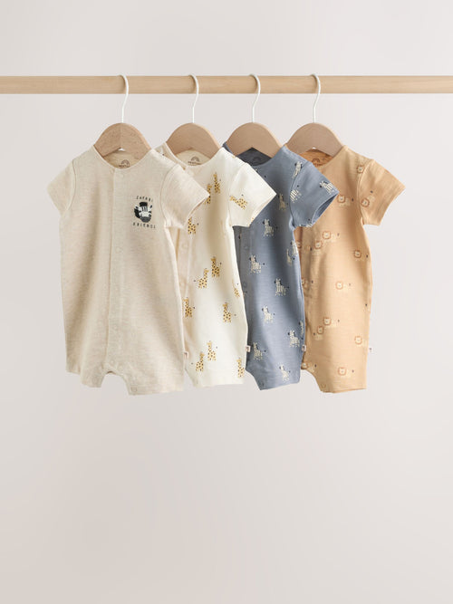 Neutral Animal Jersey Baby Rompers 4 Pack