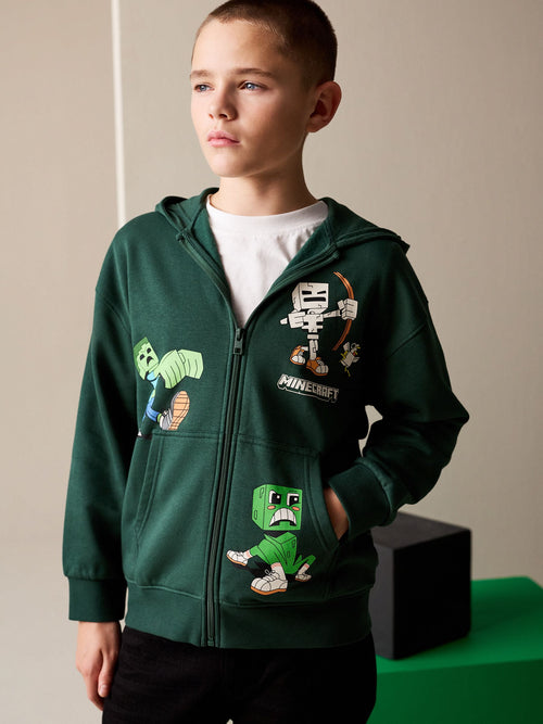 Green Minecraft Zip Through Hoodie (3-16yrs)