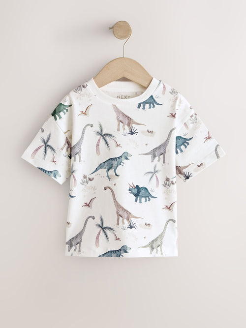 White Watercolour Dinosaurs Short Sleeve All-Over Print T-Shirt (3 Month-7 Years) (3mths-7yrs)