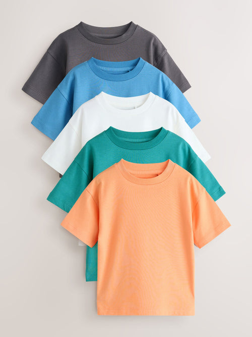 Charcoal/White/Blue/Orange/Green Relaxed Fit Short Sleeve T-Shirts 5 Pack (3mths-7yrs)